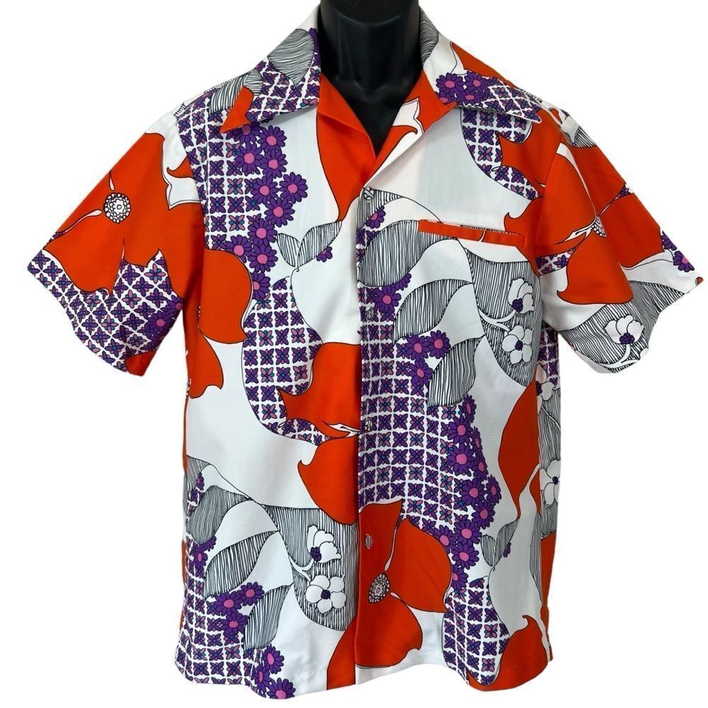 Vintage 60’s Hawaii Nei Honolulu Retro Floral Print Hawaiian Button Up Shirt